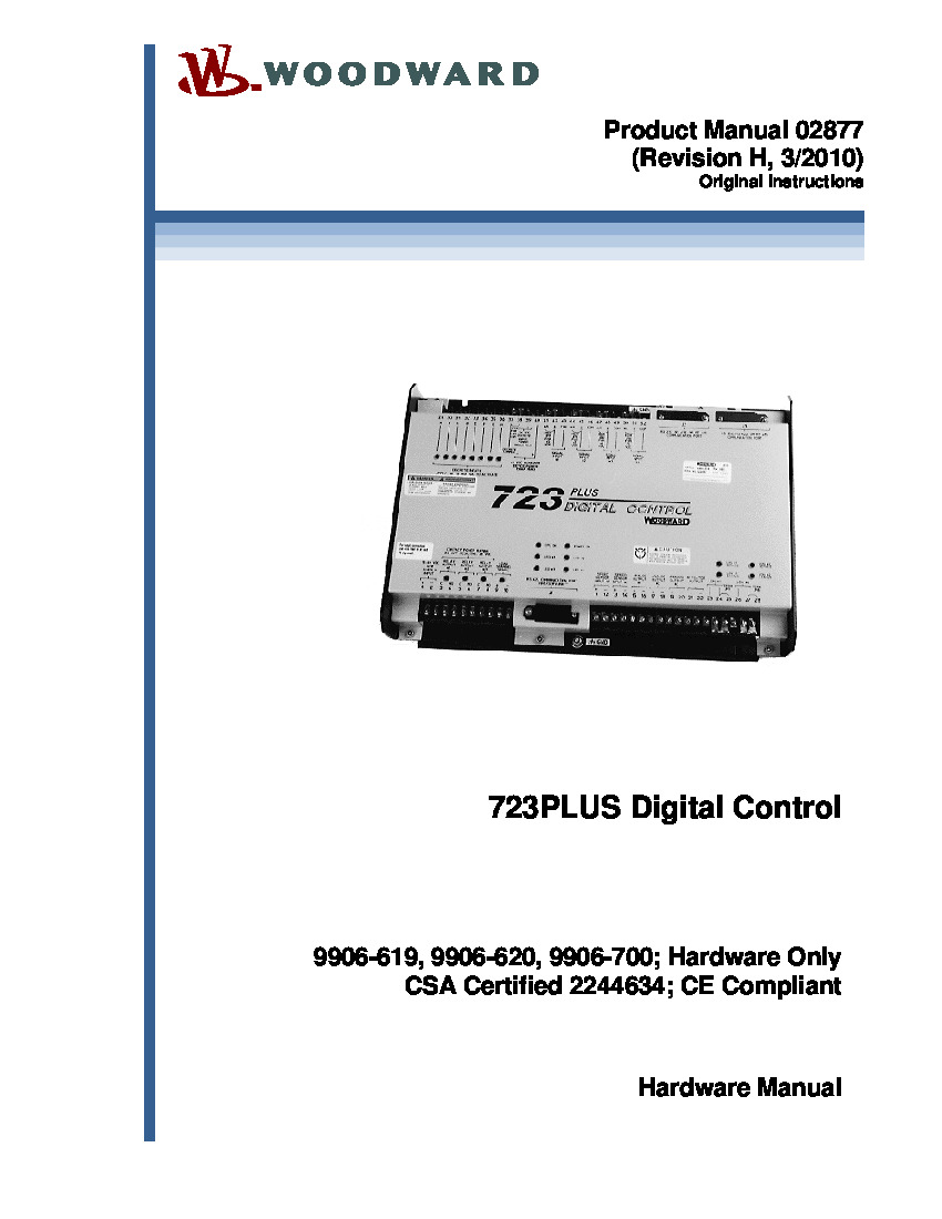 First Page Image of 9906-619 Woodward 723PLUS Digital Control Hardware Only 02877.pdf